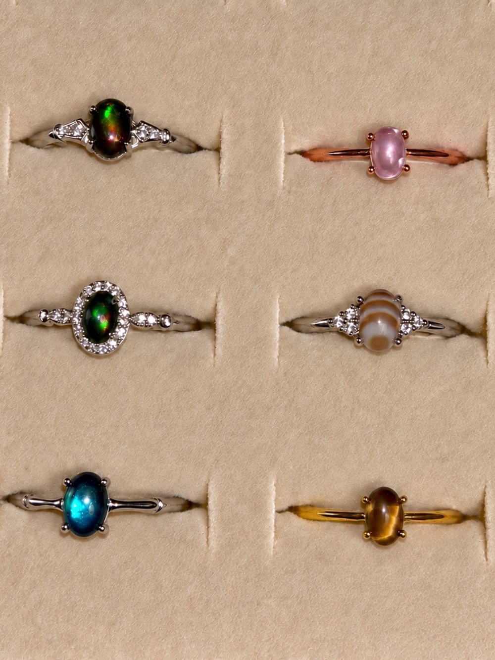 Dainty Oval Gemstone Rings | Plated Silver/Gold/Rose | Real Gems | Adjustable
